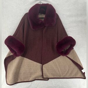 Creation Poncho Womens Winter Jacket Faux Rabblit Fur Shawl Cape Loose Woolen OS